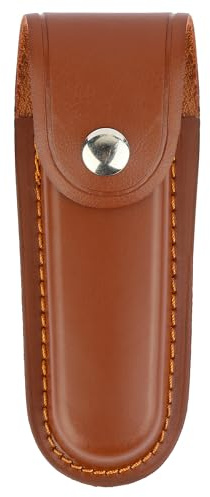 Yellow Leather Pocket Knife Sheath Folding Portable Pouch Knife Leather with Snap Closure and Belt Loop Accessory for Outdoor Climbing Camping Cycling and Hiking