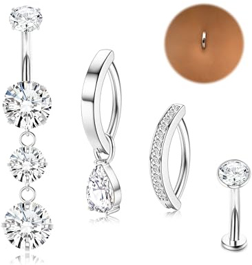 Chriscoco 14G Bauchnabelpiercing Chirurgenstahl Silber/Gold Clicker Bauchnabelpiercing Ring CZ Piercing Bauchnabel Bauchnabelpiercing Set für Frauen Belly Piercing Schmuck,10-S