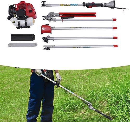 WindWilder 4 in 1 2-Takt 52CC Teleskop Heckenschere 1.4 kW 6500 RPM Rasentrimmer, Kettensäge, Max. Schnittbreite 25cm, mit 1200ml Großer Kraftstofftank, Strauch- & Heckenscheren