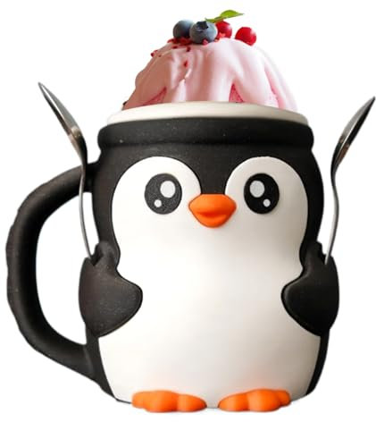 Cute Penguin Ice Cream Pint Holder, 3D Printing Fun Penguin-Inspired Design Ice Cream Pint Containers, Leak Proof Ice lolly Cozy with Antifreeze Handle, Ice Pint Holder for Icecream Lovers