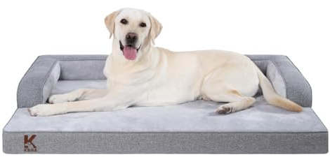 KSIIA Panier Chien Dehoussable Lavable, Coussin Orthopédique pour Chien Imperméable avec Dossier en U et Semelle Antidérapante, Gris, 104x68x17cm