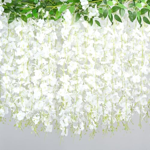 Fezaphy 3 PACK 18FT Wisteria Artificial Flower Garlands White Wisteria Hanging Flower Vine Faux Wisteria Garland Silk Wisteria Flower Arch for Wedding Arch Party Ceremony Wall Backdrop Decoration