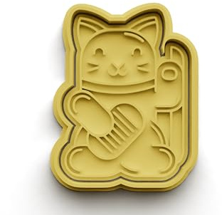 Keksausstecher Katze Maneki-neko – Ausstechform aus PLA – zweiteilig mit Stempel – Backform für Japan-Fans, Lucky Cat, Geschenkidee für Katzenliebhaber