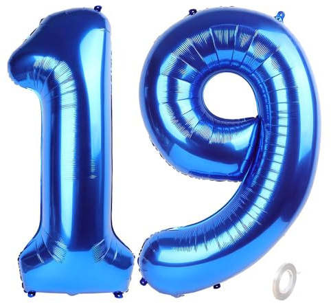 Balorise 40 Inch Giant Aluminum Balloon, Blue Number 19/91, Inflatable Helium, Large Number 0-9, 10-100 (101 cm), Foil Balloons Decoration for Birthday Party and Wedding