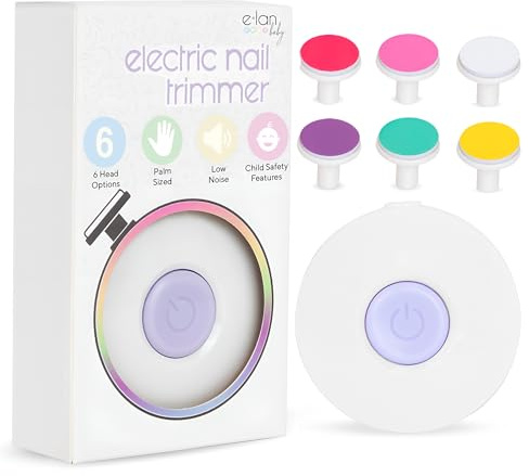 Elan Baby elektrisk nagelklippare, baby nagelfil, säker + enkel babynagelfil för nyfödda, spädbarn och småbarn, 6 sliphuvuden, mild nagelvård
