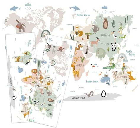 Weltkarte Kinder Wandsticker Kinderzimmer Jungen, Wandaufkleber Wandtattoo Weltkarte Tiere, Selbstklebend Wanddeko Für Mädchen Junge Schlafzimmer Kinderzimmer
