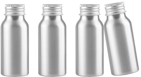 YANCAER 4 Pezzi 50ml Flaconi in Alluminio Argent con Tappo a Vite – Contenitori Ricaricabili per Cosmetici, Oli Essenziali, liquides, huiles, cosmétiques, voyages et préparations DIY