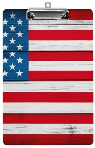 Modisches Klemmbrett aus Acryl mit flachem Clip, Schreibtisch- und Bürobedarf, Zubehör für Damen und Herren, Vintage-Stil, Holz, amerikanische Flagge