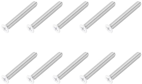 sourcing map M6 x 45mm Flat Countersunk Head Machine Screws 304 Stainless Steel Full Thread Phillips Drive Cross Screw for Furniture Connection Electrical Appliances (White, Pack of 10)
