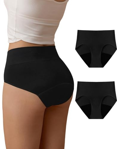 SHARICCA Sous-vêtement menstruel saignement abondant 40 ml Taille haute Anti-fuite Sous-vêtements menstruels Doux Respirant Culotte périodique, Noir 2P01, L