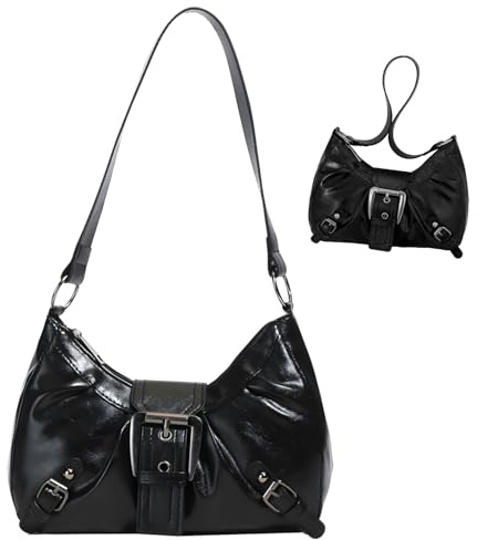 Nievajio Y2K Borsa a tracolla da donna, in pelle PU, a mezzaluna, pieghettata, con chiusura magnetica, con cerniera, borsa da viaggio, per uso quotidiano