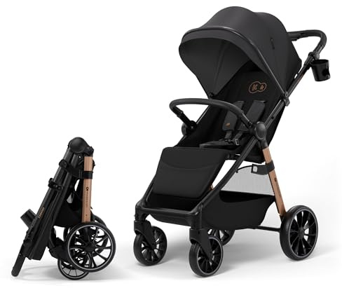 Kinderkraft Grande 2 Stroller, Baby Pushchair, up to 22kg, Click&FOLD, Large Shock-Absorbing Wheels, Adjustable, Spacious Seat, Lightweight, Black