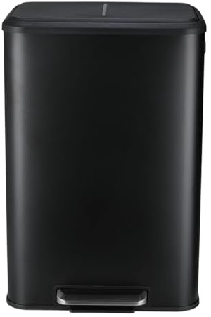 Clevich Mülleimer Küche 40l, Abfalleimer mit Deckel, mülleimer 40l, Softclose Treteimer aus Stahl, mit Inneneimer für Küche, Badezimmer, Büro,Schwarz
