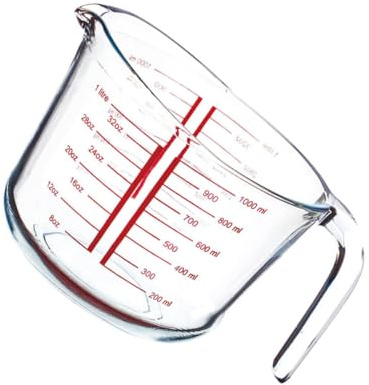 NOLITOY Taza Medidora de Vidrio Templado 1 Litro Escala Clara Resistente al Calor Jarra Medidora para Cocina y Repostería Herramienta Práctica para Uso Doméstico y Profesional