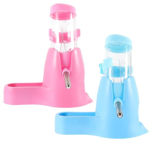 MUELODSIC 2 Piezas Bebedero para Hámster con Base Botella de Agua con Bola Giratoria Dispensador para Pequeños Animales como Conejos Ardillas y Chinchillas Fácil de Instalar y Limpiar