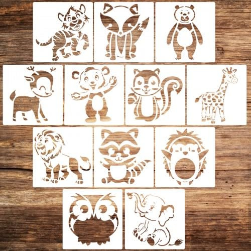 12 Stücke Tiermalerei Schablone Set, 5.12 * 5.12 in Zeichnung Malerei Vorlage, Schablonen zum Malen für Malerei Scrapbook Wand Geschenkkartenl