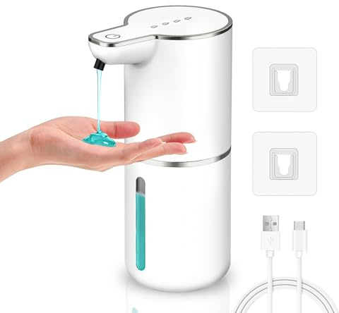 Seifenspender Automatisch, Gcstnn 350ml Elektrischer Flüssigseife Seifenspender mit Sensor Infrarot, Wandmontage, USB Wiederaufladbar, IPX5 Wasserdicht, für Badezimmer, Küche, Spülmittel - Weiß