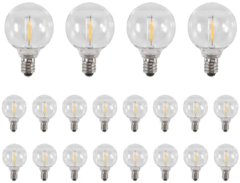 MOLERRI 20 Pezzi G40 LED Lampadine di Ricambio E12 Base Un Vite Infrangibile LED Globe Lampadine per Luci Stringa Solari Calde