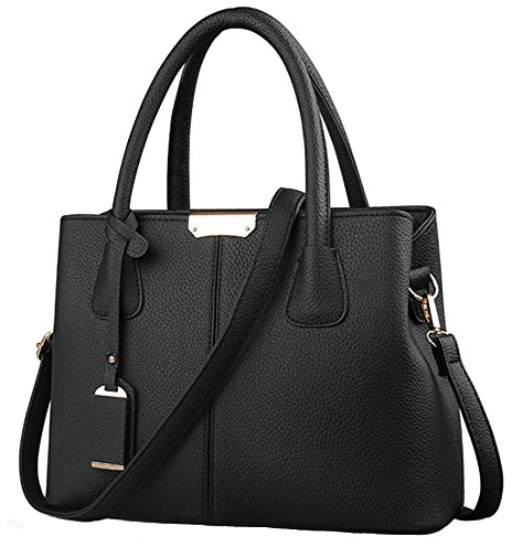 FiveloveTwo Dame Classy Satchel Handtasche Tote Handtasche Griff Tasche Umhängetasche Schwarz