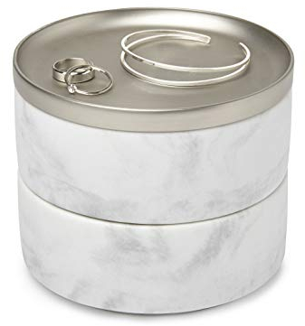 Umbra Tesora Schmuckkasten - Stapelbare Schmuckdose zur Aufbewahrung und Ablage von Ringen, Ohrringen, Ketten, Uhren, Armbändern und Accessoires, Metall / Kunstharz, Nickel / Weiß, 13 x 13 x 11,5 cm