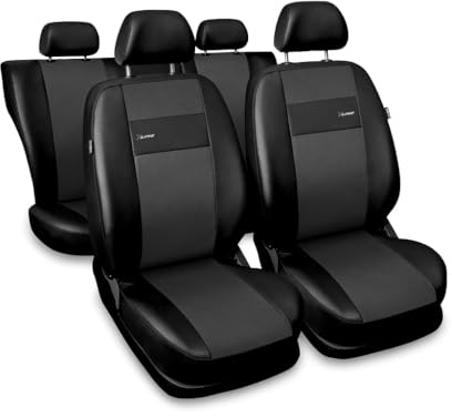 3er Set Saferide Autositzbezüge PKW universal | Auto Sitzbezüge Kunstleder Grau für Airbag geeignet | für Vordersitze und Rückbank | 1+1 Autositze vorne und 1 Sitzbank hinten teilbar 2 Reißverschlüsse