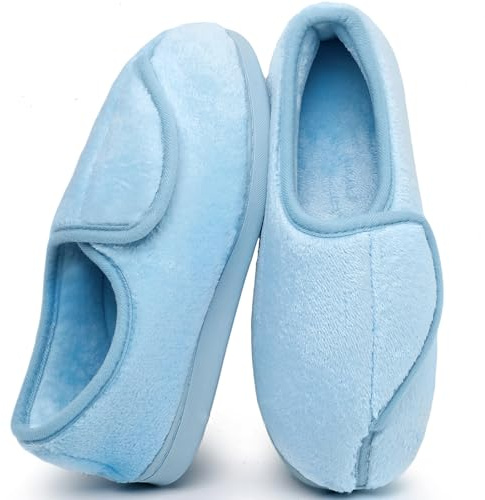Git-up Ladies Diabetic Slippers Arthritis Edema Memory Foam Adjustable Closed Toe Swollen Feet Slippers Comfortable House Indoor Outdoor Shoes with Rubber Sole