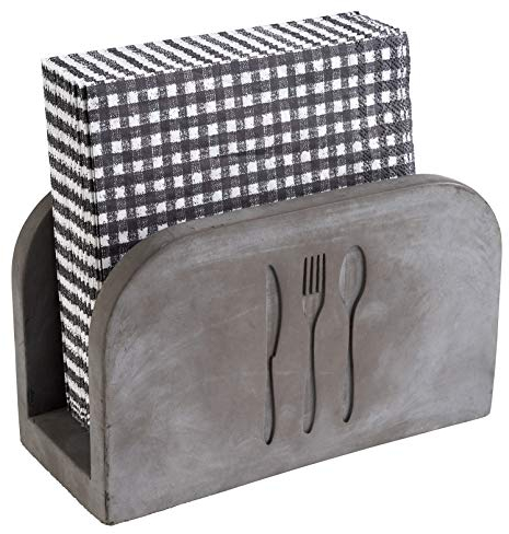 APS 11781 Serviettenhalter „Element“ – Hochwertiger Serviettenständer aus Beton mit Besteck-Muster – für ca. 50 Servietten und mit möbelschonender Unterseite, Beton Grau