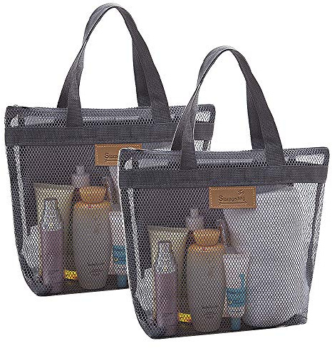 DIOMMELL 2 Pack Mesh Shower Caddy Quick Dry Tote Bag Portable Lightweight Hanging Toiletry and Bath Organizer with Zipper for College Dorms Gym Swimming Beach Travel Sports Games