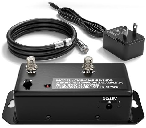 THE CIMPLE CO - 24db Distribution Amplifier | Digital TV Antenna Booster Signal Amplifier, Adjustable Boost/Gain, NTSC, ATSC, FM, UHF, VHF - 1000 MHz - Includes RG6 Coaxial Cable