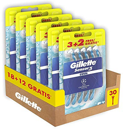 Gillette Sensor3 Cool Einweg-Rasierer für Herren, Packung mit 3 + 2 Stück, für bis zu 10 optimale Rasuren mit jedem einzelnen Rasierer