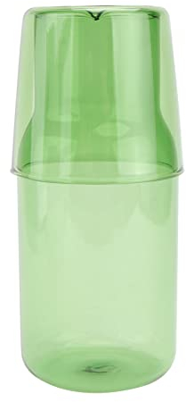 Angoily Bedside Water Carafe with Tumbler Glass, Water Pitcher and Glass Cup Set, Clear Nightstand Water Bottle with Tumbler for Bathroom Home Restaurant (Green)
