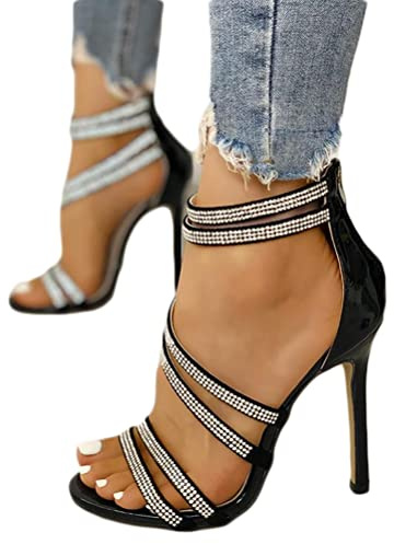 Minetom Femme Sandales Chaussures Plage Soirée De La Mariée Haut Talon Sandals Partie Creux Été Open Toe High Heels A Noir 39 EU