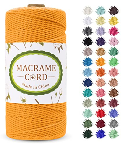LEREATI Corda Macrame 2mm x 200m, Filo Macrame Cordoncino Cotone Naturale Spago Colorato, Cordino per Borse Uncinetto, Arazzo da Parete, Fai da Te Artigianato, Decorazioni (d'Oro)