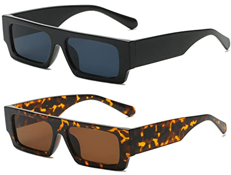 Long Keeper Vintage Sonnenbrille Rechteckig Damen Herren, Retro Sonnenbrille Eckig Funky Stil Chunky Fashion Brille Unisex