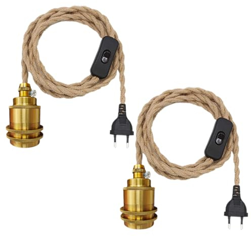E27 metall lamphållare med uttag och strömbrytare, vintage rep hängande lampa, hampa taklampor, gör-det-själv Edison för hem sovrum bar rustik stil