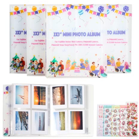 eTone Lot de 4 Mini Albums Photo 640 Pochettes 2 x 3 Pouces pour Fujifilm Instax Mini 7s 8 9 11 25 26 40 50s 70 90 Appareil Photo instantané, Polaroid Snap SnapTouch PIC-300 Z2300, Dessin animé