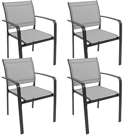BAMBW Garten-Esszimmerstühle 4er Set, Indoor Outdoor Stapelstuhl mit Textilene-Stoff und Metallrahmen, Ergonomischer Sessel für Terrasse, Garten, Esszimmer (Kein Tisch)