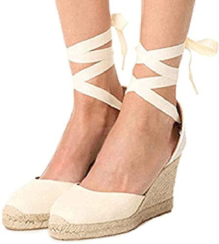 Awayhall Damen -Plattform-Keilsandalen, Plattform-Espadrille-Sandalen zum Schnüren, Sommer-Keilsandalen, Sommerschuhe mit geschlossener Kappe ﻿ ﻿