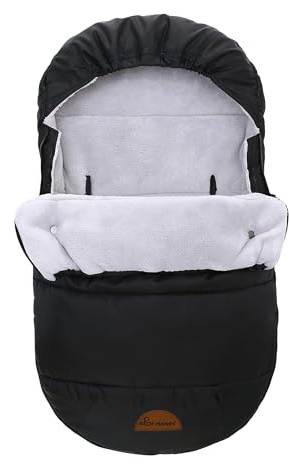 Universal Sleeping Bag Winter Outdoor, Hooded Bunting Bag Windproof and Water-Resistant, Car Seat Cover and Stroller Accessory, 2 Zipper High Performance Footmuff, Unisex, Black