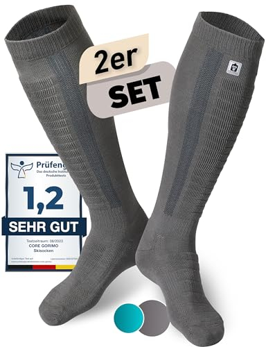 CORE GORIMO – 2 Paar – Skisocken aus Merino – angenehm warm und super weich – Optimale Unterstützung beim Skifahren für Damen und Herren (39-42, Grau)