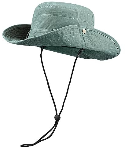 CLAPE Herren Damen Baumwolle Sonnenhut Breiter Krempe Fischerhut Outdoor Safari Boonie Hut Faltbar Buschhut Flat Top Bucket Hat UV Schutz Dschungelhut Mint Green HJY6
