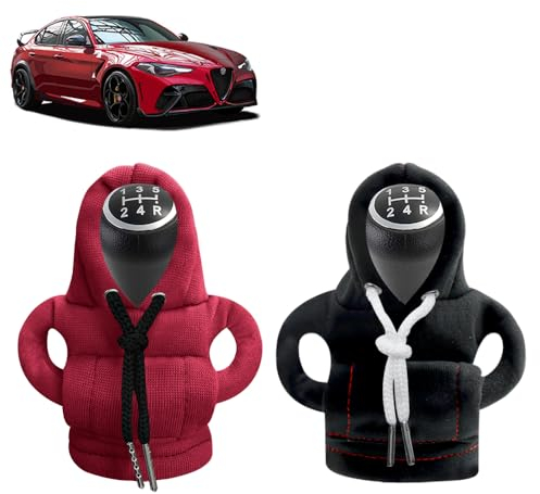 SXCCNW Schalthebel Hoodie, 2 Stück Auto Schaltknauf Abdeckung, Überzug für Dekoration Zubehör, 15 x 13 cm, Rot Schwarz