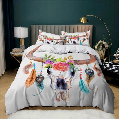 MAQUE Weiß BettwäSche Set TraumfäNger Aus Horn BettwäSche 135x200, WendebettwäSche und Kissenbezug 80x80, Weiche & Angenehme & Atmungsaktive Mikrofaser BettwäSche-Sets mit ReißVerschluss
