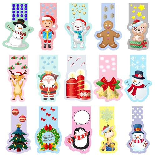 30 Stück Weihnachten Lesezeichen Kinder, Magnetische Lesezeichen Bunt, Weihnachtsgeschenke Magnetic Markings Santa Schneemann Seitenclips Markierungen, lesezeichen Clips für Kinder Studenten (B)