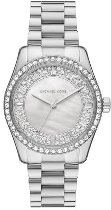 Michael Kors Lexington Damenuhr mit 38 mm großem Quarz-Uhrwerk mit drei Zeigern und Armband aus Edelstahl oder Leder
