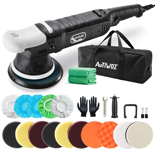 AUTIWOZ Lucidatrice auto, lucidatrice eccentrica, 850 W, 6 velocità variabili, 1800 – 4800 giri/min, manico D rimovibile e maniglia laterale, cavo da 3 m, per lucidare auto, barca, moto