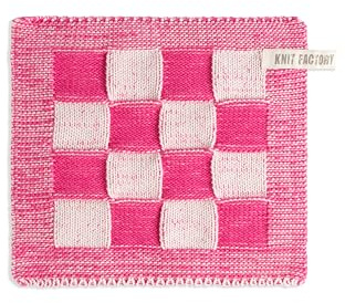 Knit Factory - Topflappen Block - Ecru/Fuchsia- 23x23 cm | Hitzebeständige Lappen - Schutzlappen zum kochen - Küchenzubehör - Kochlappen - Traditioneller look