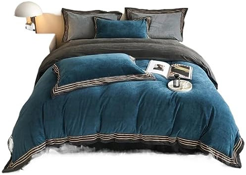 Conjunto Roupa de Cama, Juego De Sábanas Gruesas De Doble Cara, Ropa De Cama De Franela, Juego De Cuatro Piezas, Juego De Sábanas De Invierno Juego de Ropa de Cama (Color : Blue, Size : 1.5/1.8m Bed