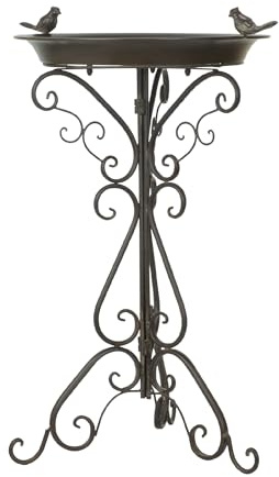 Moritz Vogeltränke braun stehend 74 cm – Vogelbad Zwei Vögel Wasserschale | Kupferbraun, flache Trinkschale, verschnörkelter Standfuß, wetterfest, für Balkon, Terrasse und Teich, 2-in-1 Futterstelle