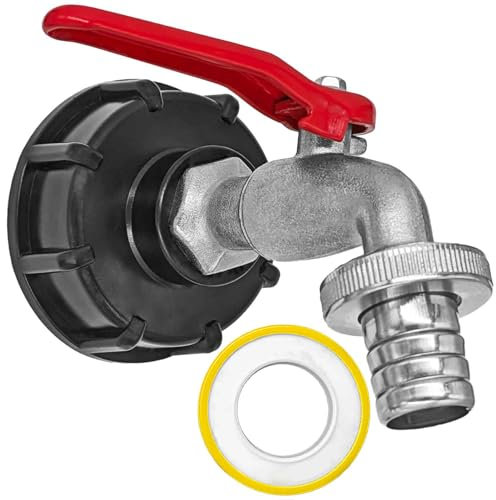 1/2 Zoll IBC Messing Auslaufhahn mit Adapter S6x60 Kappe Deckel Auslauf-Ventil Wasser-Hahn Container Tank Zubehör Kugelhahn